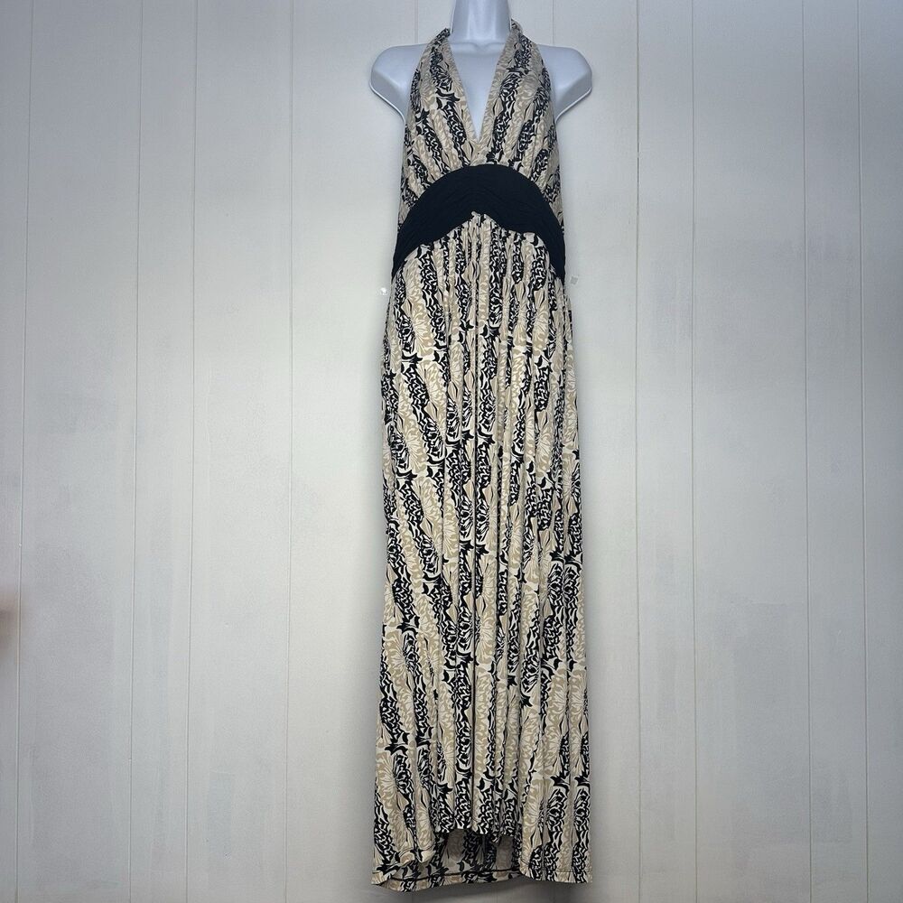 Dressbarn Women's 16 Flowy Halter Neck Maxi Dress Black & White Swirl Pattern￼